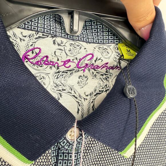 Robert Graham Short Sleeve Knit Performance Polo Shirt Geometric Print M - Picture 3 of 6